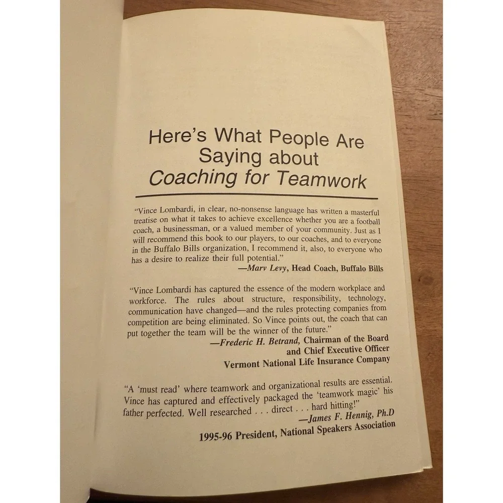 Signed Vince Lombardi Coaching‎ for Teamwork- Winning Concepts For Business Book